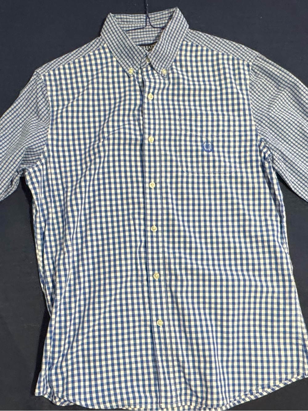 Chaps Blue and White Gingham Button-Down Long Sleeve Casual Dress Shirt